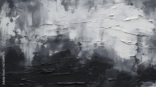 Closeup of abstract rough black gray dark colored art painting texture, with oil brushstroke, pallet knife. Generative AI