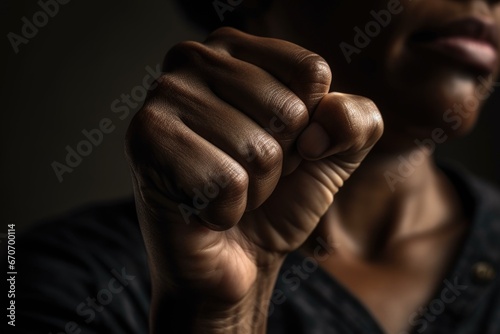A close-up of a woman's hands forming a fist, symbolizing strength and empowerment. International women's day. © Regina