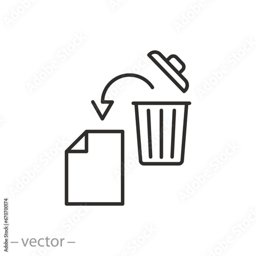 recover deleted icon, restore information or data, thin line symbol on white background - editable stroke vector illustration