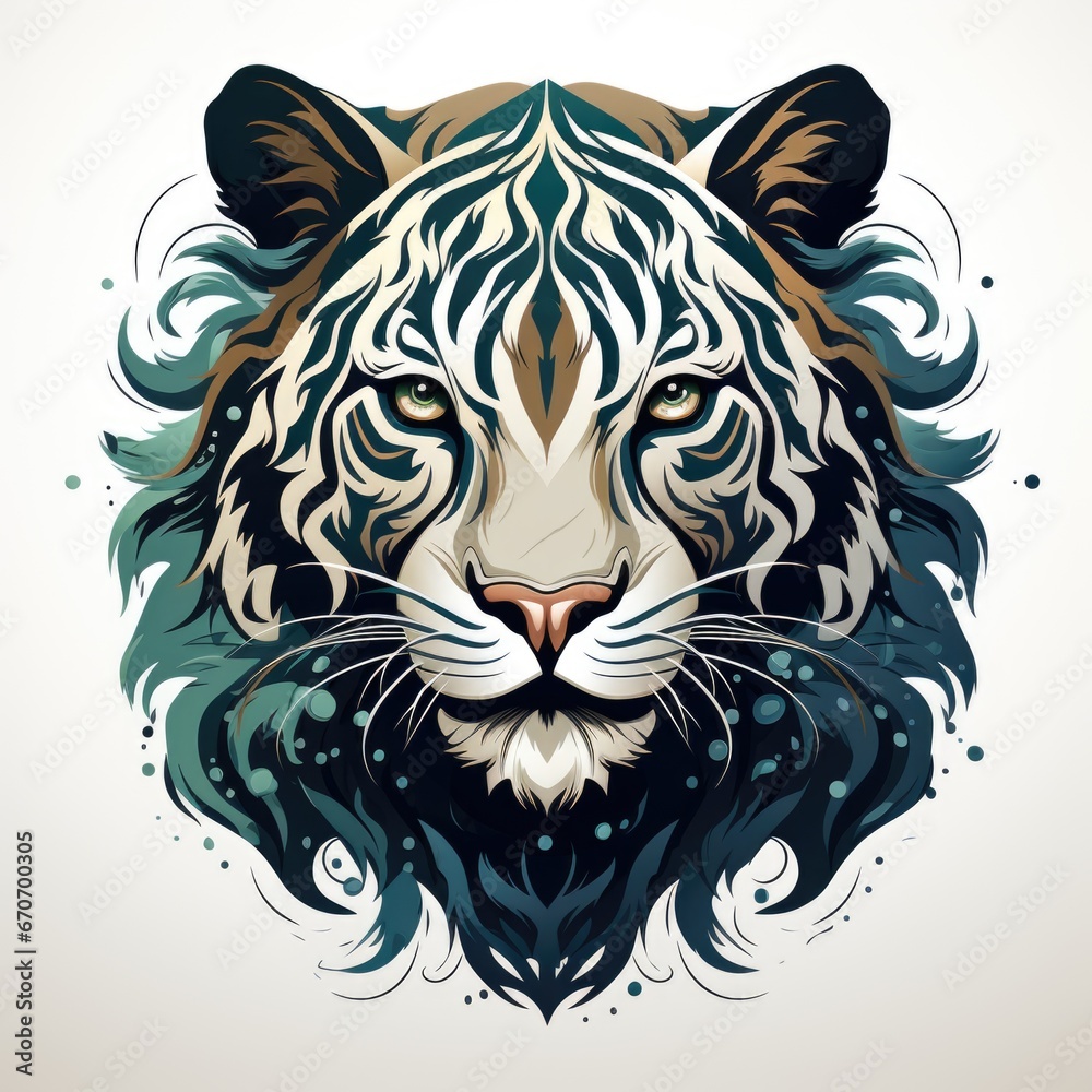 A tiger's head with a pattern on it's face. A tiger's head with a pattern on it's face.