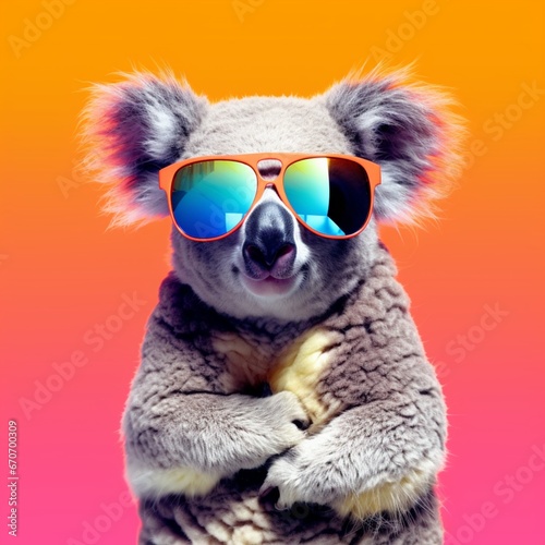 Portrait of stylish koala bear Wearing glasses