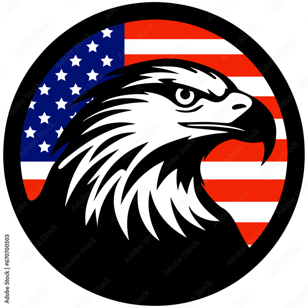 American eagle flag in a circle, eagle head vector with USA flag logo