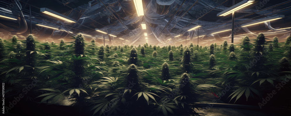 Detail view of cannabis farm or marijuana plant - obrazy, fototapety, plakaty 