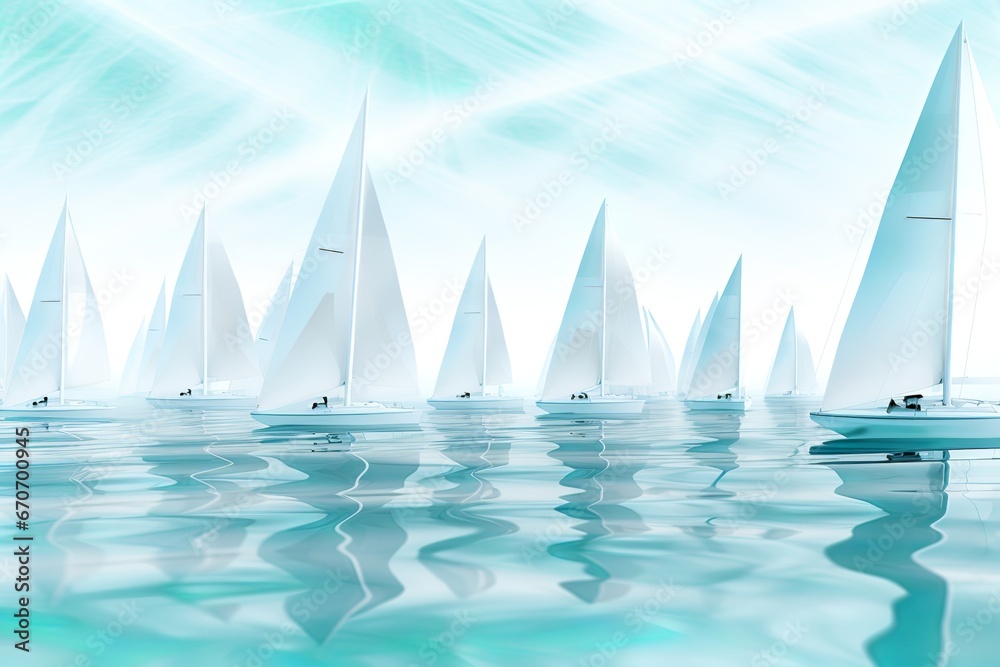 turquoise water with abstract white sailboats
