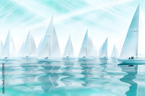 turquoise water with abstract white sailboats