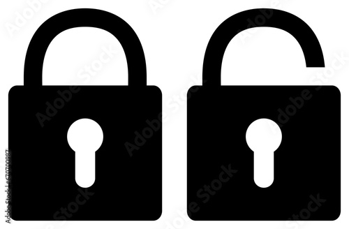 Lock icons set silhouette. Closed and open lock icon. Safe symbol. Padlock illustration isolated on transparent background.