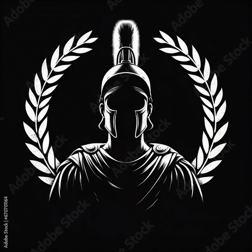 Silueta de un soldado romano sobre una corona de laurel photo