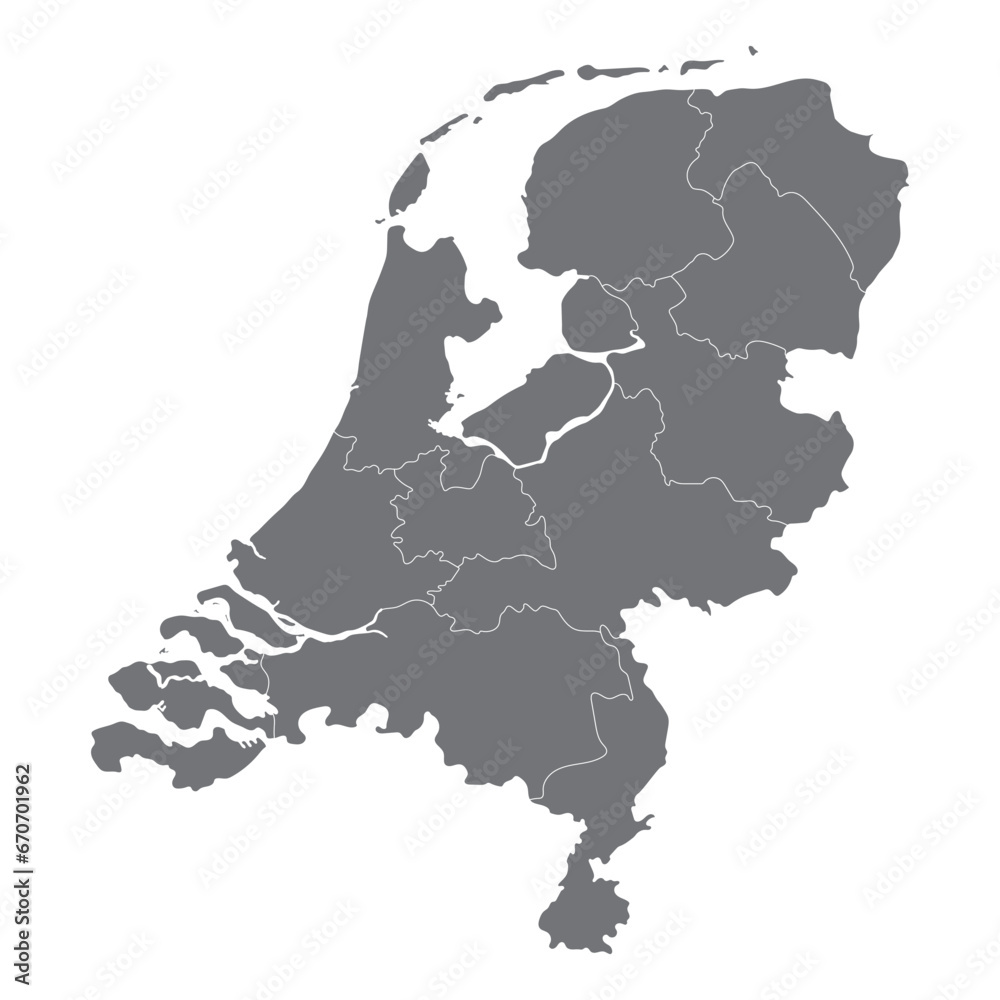 Netherlands map. Map of holland in administrative regions grey color - obrazy, fototapety, plakaty 