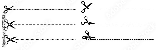 Set of scissors with cut lines flat style on a white background vector graphics eps10