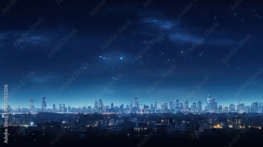  a view of a city at night with the stars in the sky and the city lights in the foreground.  generative ai - obrazy, fototapety, plakaty 