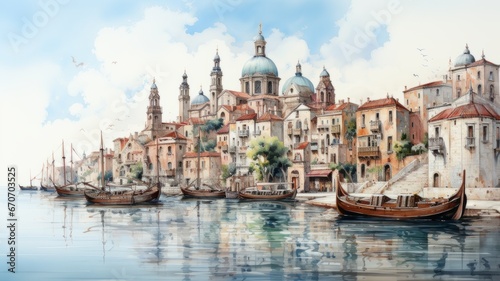 A Venice illustration in colorful watercolors. © senadesign
