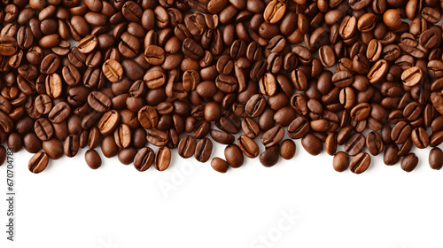 Panoramic coffee beans pouring, png, wide, copy space