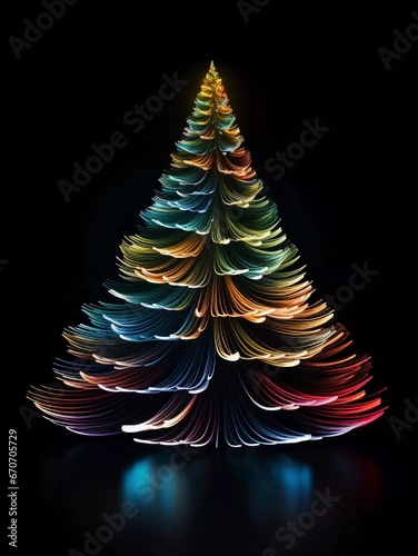 Christmas tree (light) on a black background, AI generator