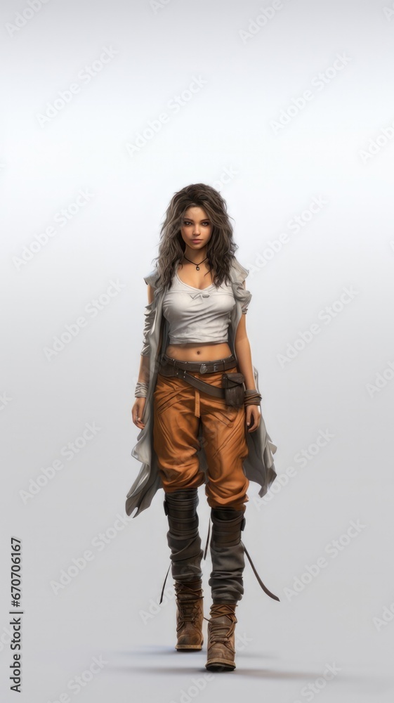 Fantasy Game Character Standing Alone in a Surreal World, Stunning Digital Illustration, Isolated Hero in White Background, Action Adventure Concept. Generative AI Fantasy Game Character Standing Alone in a Surreal World, Stunning Digital Illustration, Isolated Hero in White Background, Action Adventure Concept. Generative AI