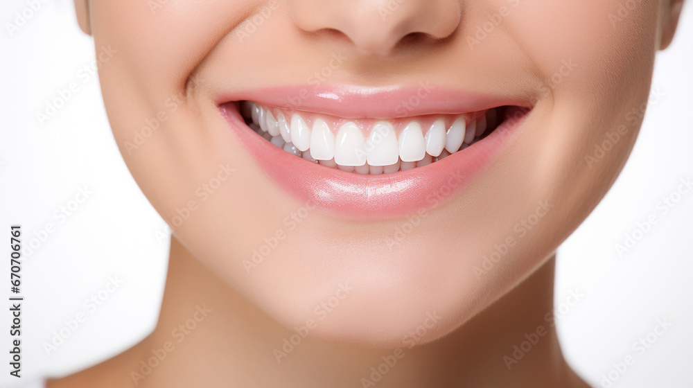 Close-up of healthy white teeth of a smiling woman. Dental care concepts Close-up of healthy white teeth of a smiling woman. Dental care concepts