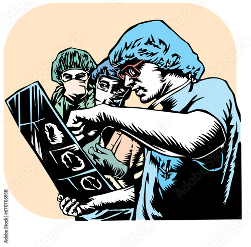 doctors consulting looking at scan or x-ray