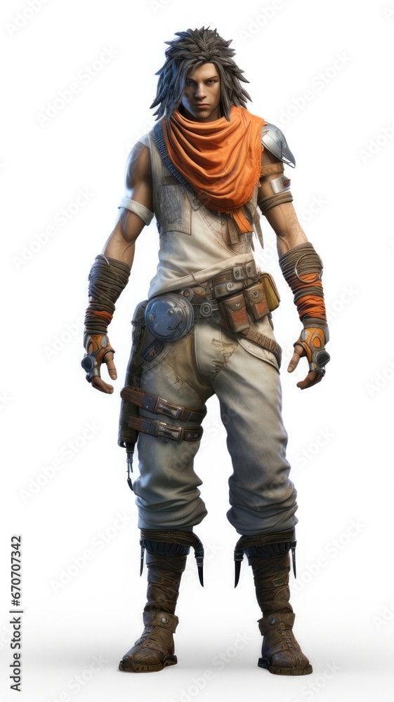 Fantasy Game Character Standing Alone in a Surreal World, Stunning Digital Illustration, Isolated Hero in White Background, Action Adventure Concept. Generative AI Fantasy Game Character Standing Alone in a Surreal World, Stunning Digital Illustration, Isolated Hero in White Background, Action Adventure Concept. Generative AI