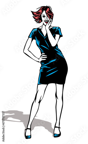surprised young woman with big eyes and tousled short hair