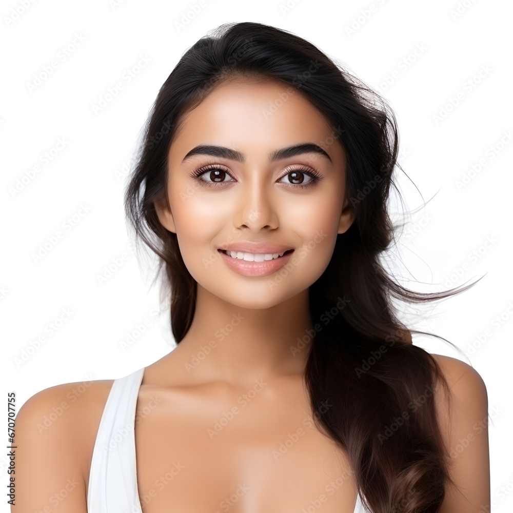 Portrait of young happy woman looks in camera. Skin care beauty, skincare cosmetics, dental concept isolated over white background, photo Portrait of young happy woman looks in camera. Skin care beauty, skincare cosmetics, dental concept isolated over white background, photo