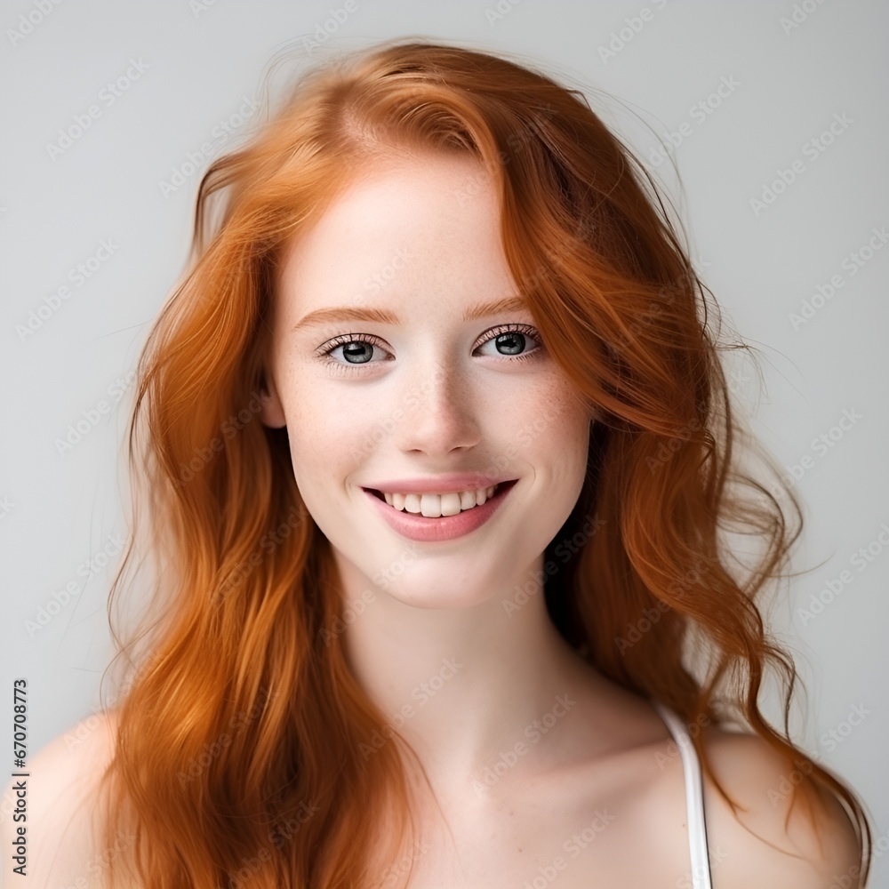 Portrait of young happy woman looks in camera. Skin care beauty, skincare cosmetics, dental concept isolated over white background, photo Portrait of young happy woman looks in camera. Skin care beauty, skincare cosmetics, dental concept isolated over white background, photo