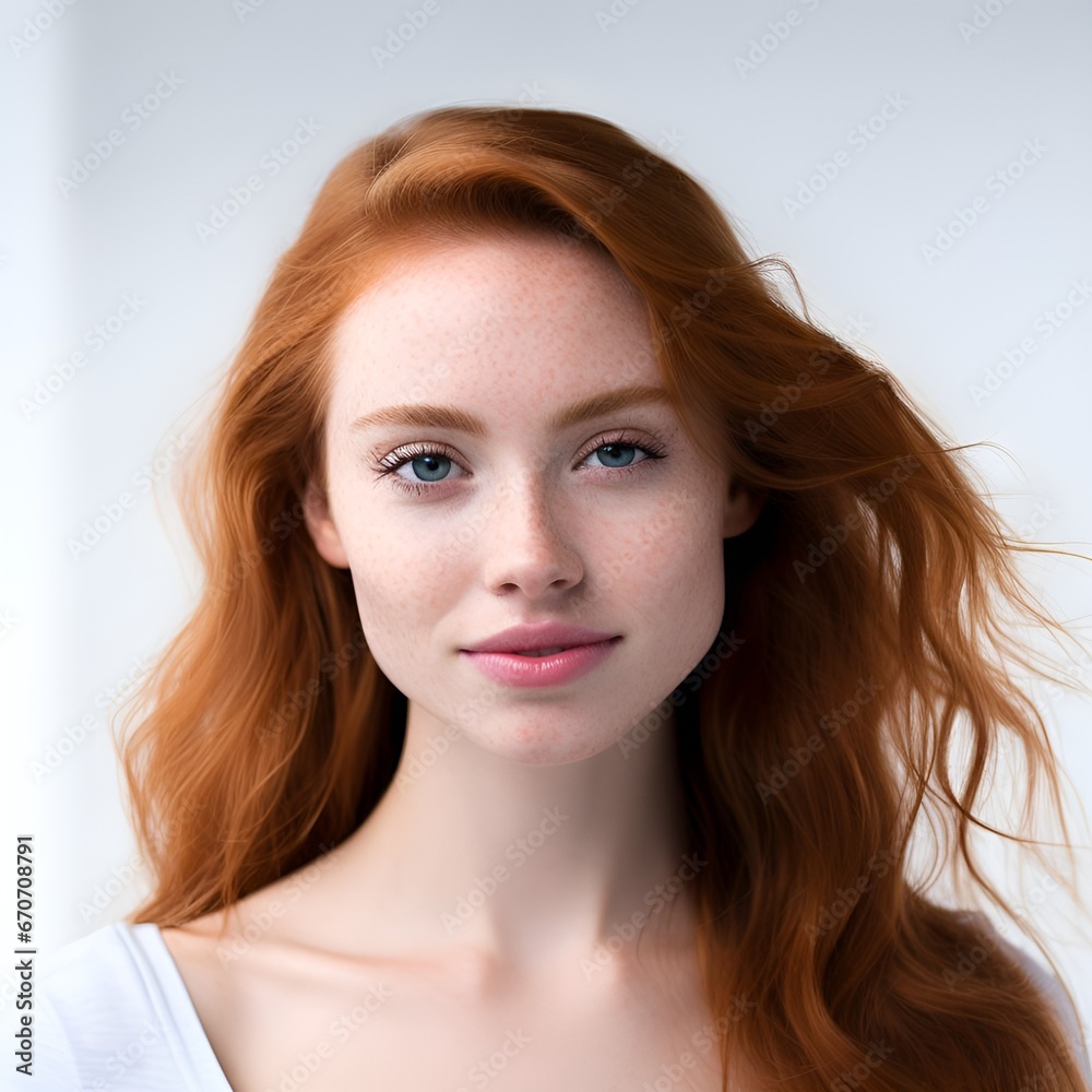 Portrait of young happy woman looks in camera. Skin care beauty, skincare cosmetics, dental concept isolated over white background, photo