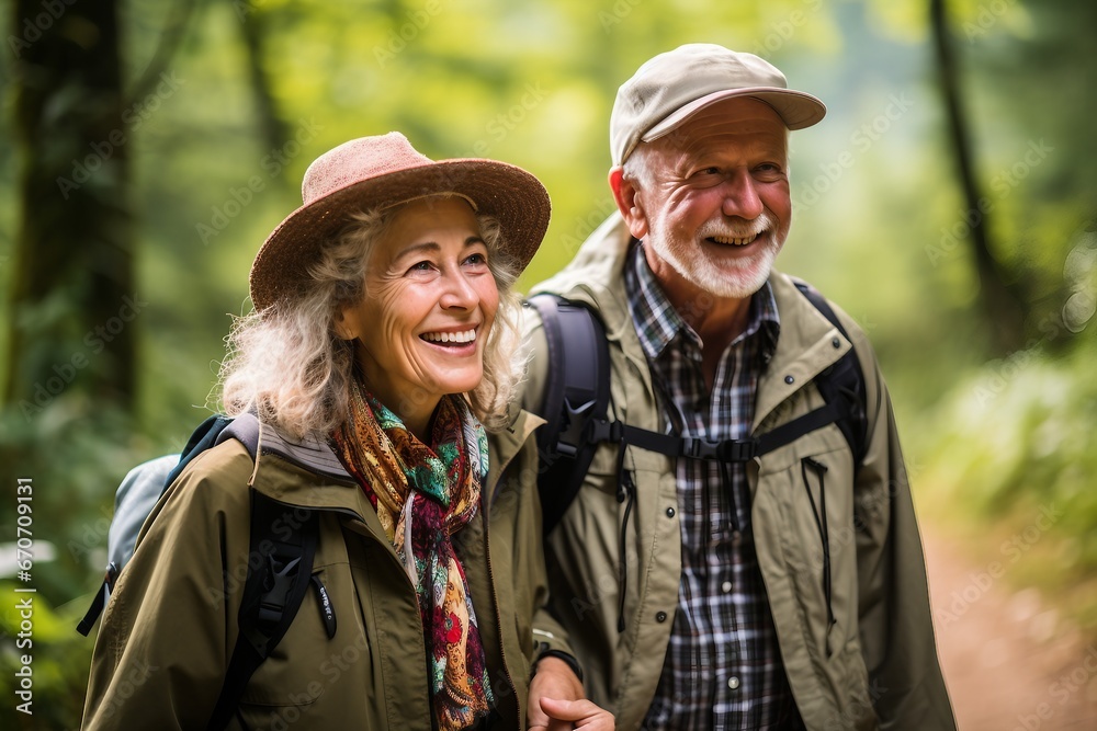 An older tourist duo on a memorable hiking journey, Generative Ai