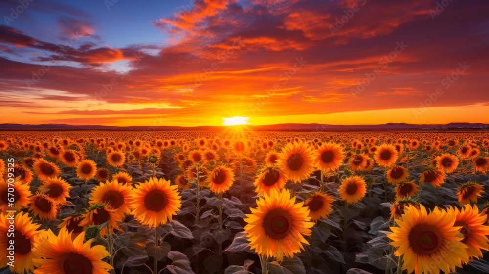 sunflower field at dawn ai generated