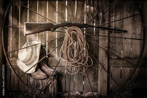 Rifle and Wheelbarrow