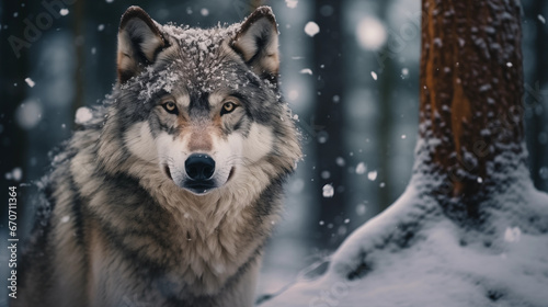 Wolf in the forest on winter snow © Surasri