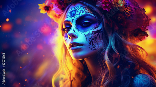 beleza hippie pisicodélica brilhante, fundo de halloween colorido  © Alexandre