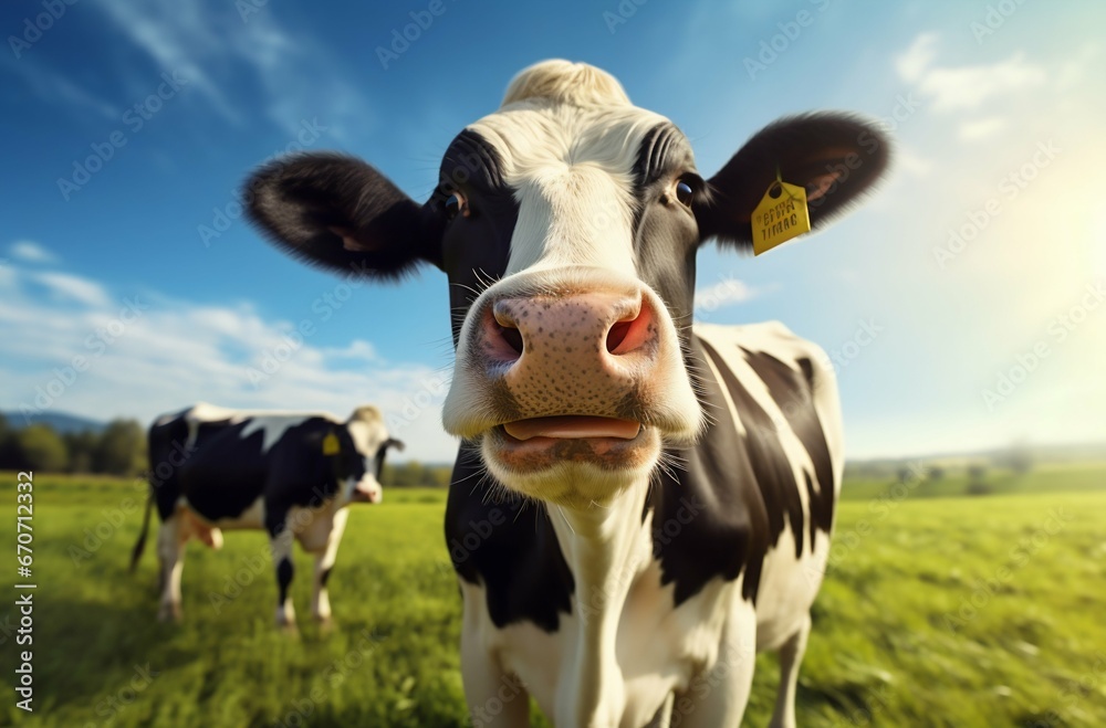 Sunny Pasture: Cow Grazing on Lush Green Field. Generative ai Sunny Pasture: Cow Grazing on Lush Green Field. Generative ai