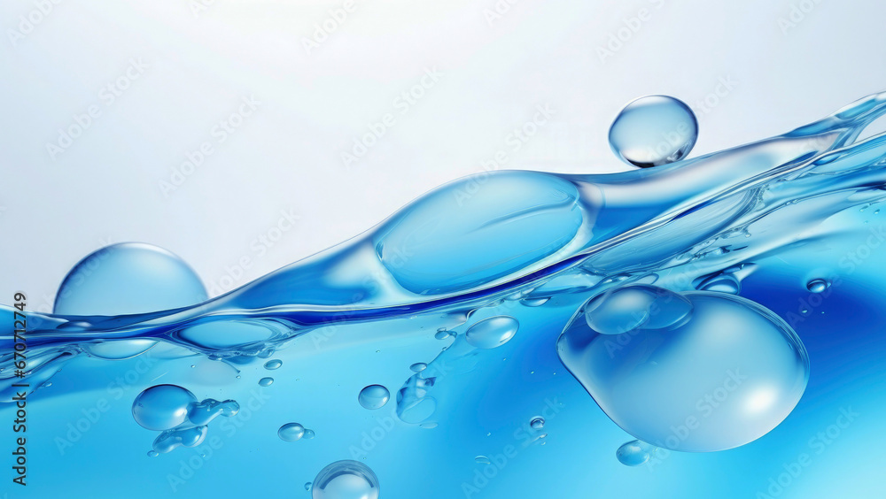 Ink or water fluid with bubbles and drops of blue liquid, transparent floating background Ink or water fluid with bubbles and drops of blue liquid, transparent floating background