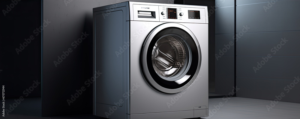 Modern washing machine in gray background. copy space for text. Modern washing machine in gray background. copy space for text.
