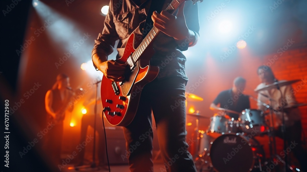 Obraz premium Live Performance: Music Band Rocks the Concert Stage. Generative ai