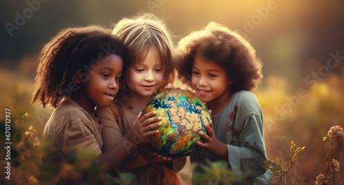 Unity for Peace: African Children Holding Earth in Harmony. Generative ai