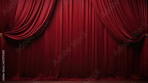 Wallpaper Mural Theatre stage with wooden ground and dark red curtains haning as waves to the ground Torontodigital.ca