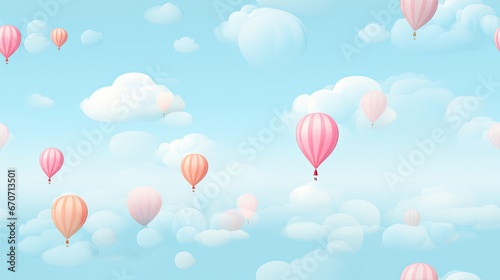  a group of hot air balloons flying through a blue sky with fluffy white clouds on a sunny, cloudy day. generative ai