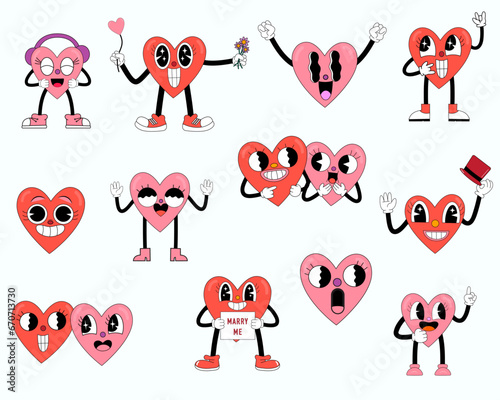 happy valentine's day, hearts in groove style, Retro style stickers for Valentine's Day, heart stickers