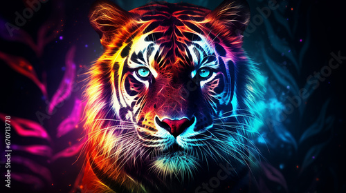 tigre brilhante, fundo de halloween colorido 