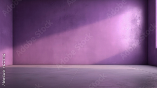 Room with concret purple wall with light, space for design or text, background 