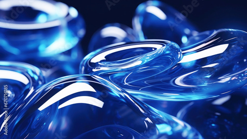 Shapes of glass, blue round elements in 3d and different layers pattern background texture photo