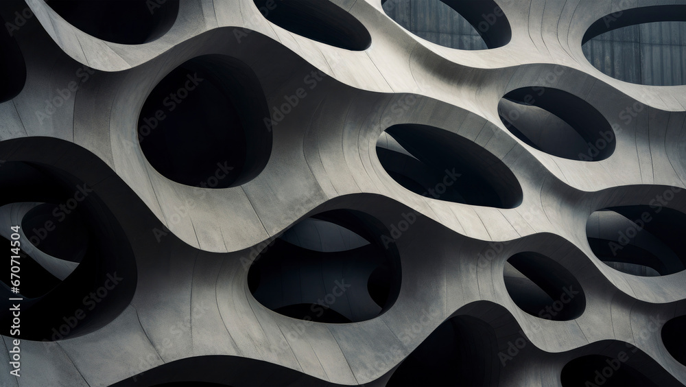 Concret with different form, lines, curves, holes pattern as grey background, texture Concret with different form, lines, curves, holes pattern as grey background, texture