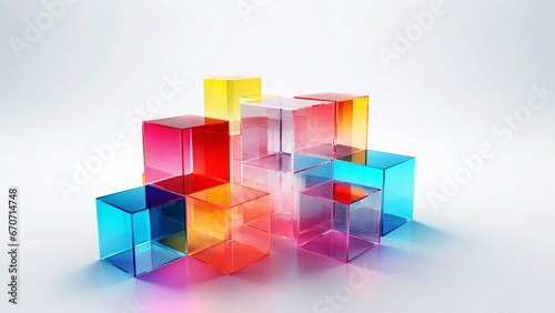 Wallpaper Mural Geometric stacked colorful and transparent cubes or blocks isolated on white background, 3d effect  Torontodigital.ca