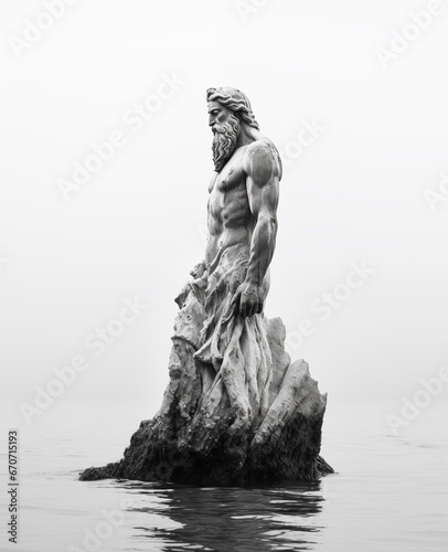 Estatuas Antiguas en el Agua Calma: Una Impresionante Escena que Combina Temas Religiosos y de Mitología Griega, donde las Viejas Estatuas de Mármol y Piedra se Reflejan en el Horizonte, Fotografiadas