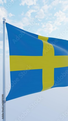 flag of Sweden, weaving with cloudy sky background, vertical video suitable for youtube, short, tik tok or reel, social media portrait video