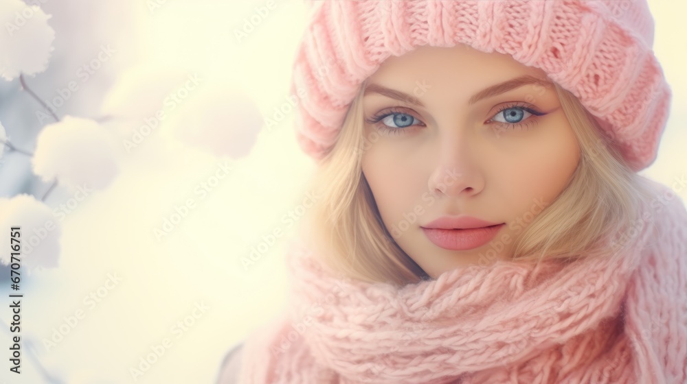 Young Woman in winter. Beautiful Girl in winter clothes in wintertime outdoor