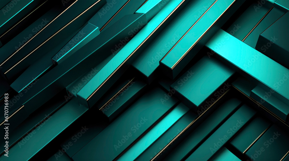 Turquoise long cuboids in metallic shining effect, laying oblique in different layers pattern with 3d background Turquoise long cuboids in metallic shining effect, laying oblique in different layers pattern with 3d background