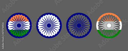 Ashok Chakra set. Indian flag signs set. Independence Day of India. National symbol of India for different holidays and festivals. Ashoka Chakra - highest peacetime military decoration.