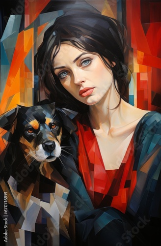 Woman with Dog in Cubist Style