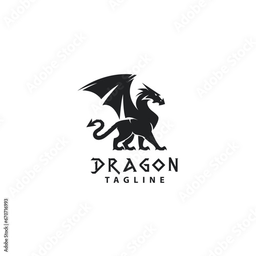 Complete form of the dragon design from a side perspective, Dragon Logo Symbol Design Symbol Template Flat Style Vector Illustration